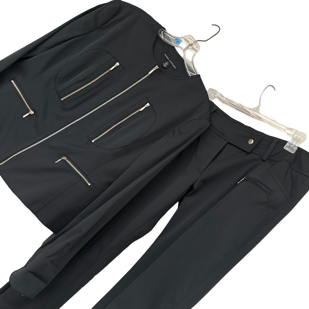 Two Piece Pant Suit by Sandra Angelozzi, Size 40, Black & Silver